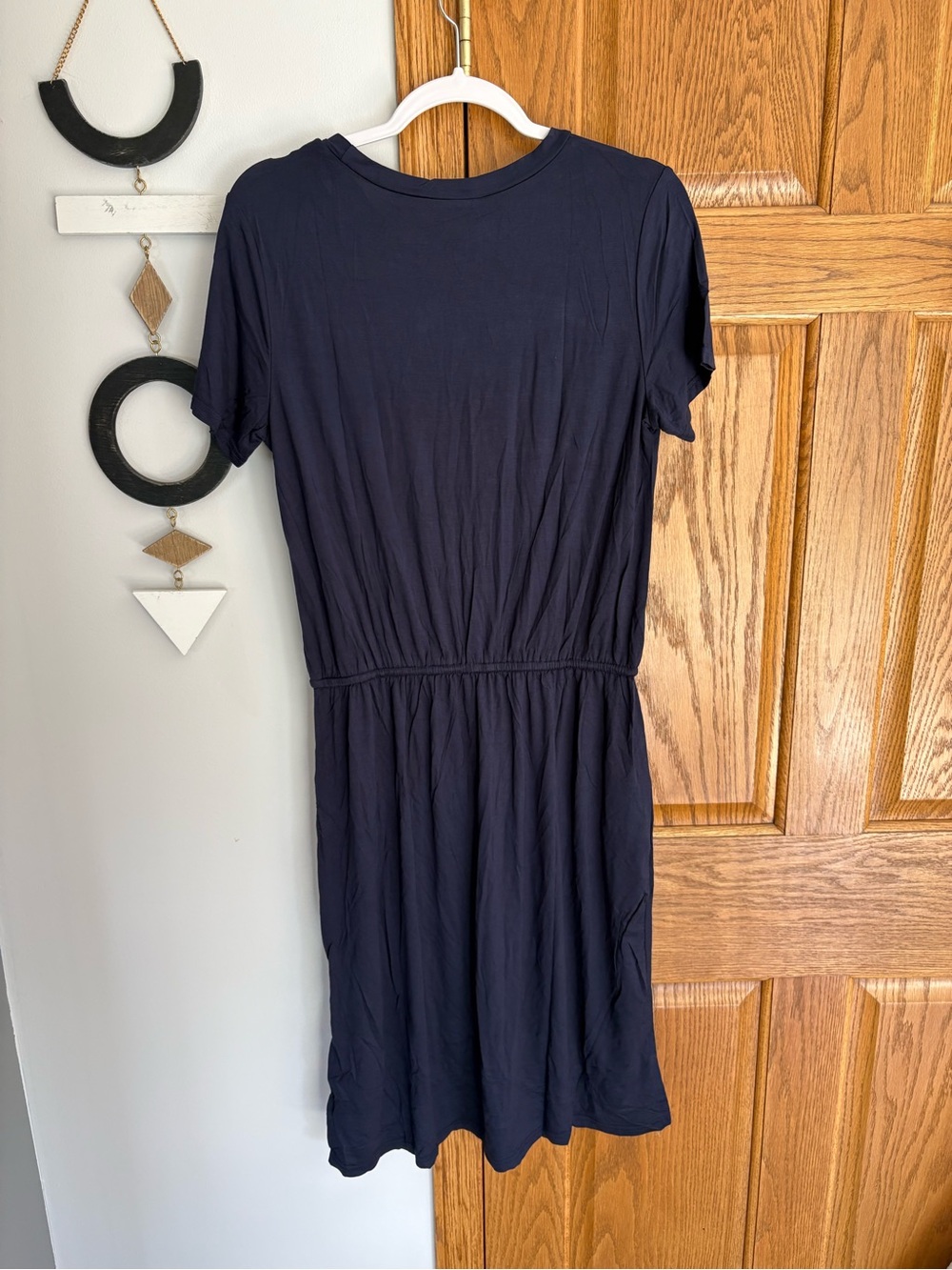 Navy Short Sleeve Drawstring Midi Dress - Picture 5 of 6